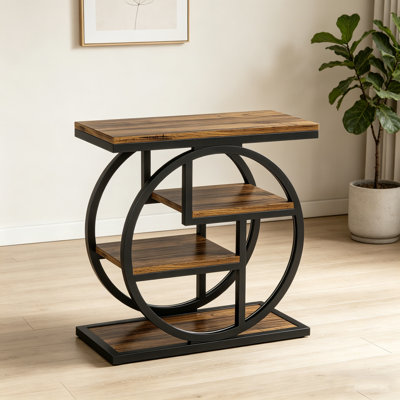 Table de bout en bois à 4 niveaux, table d'appoint avec tablettes de rangement multicouches