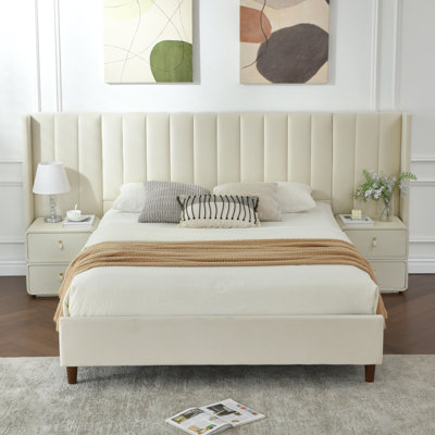 Upholstered Platform Bed With Oversized Headboard, Covered in Premium Velvet Fabric