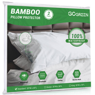 GOGREEN Waterproof Pillow Protectors with Zipper, Cooling Rayon From Bamboo Zippered Pillow Case Protector, Bed Bedbugs Pillow Case Cover Prevent Dust Mites and Allergens (2 Packs) (Set of 2)