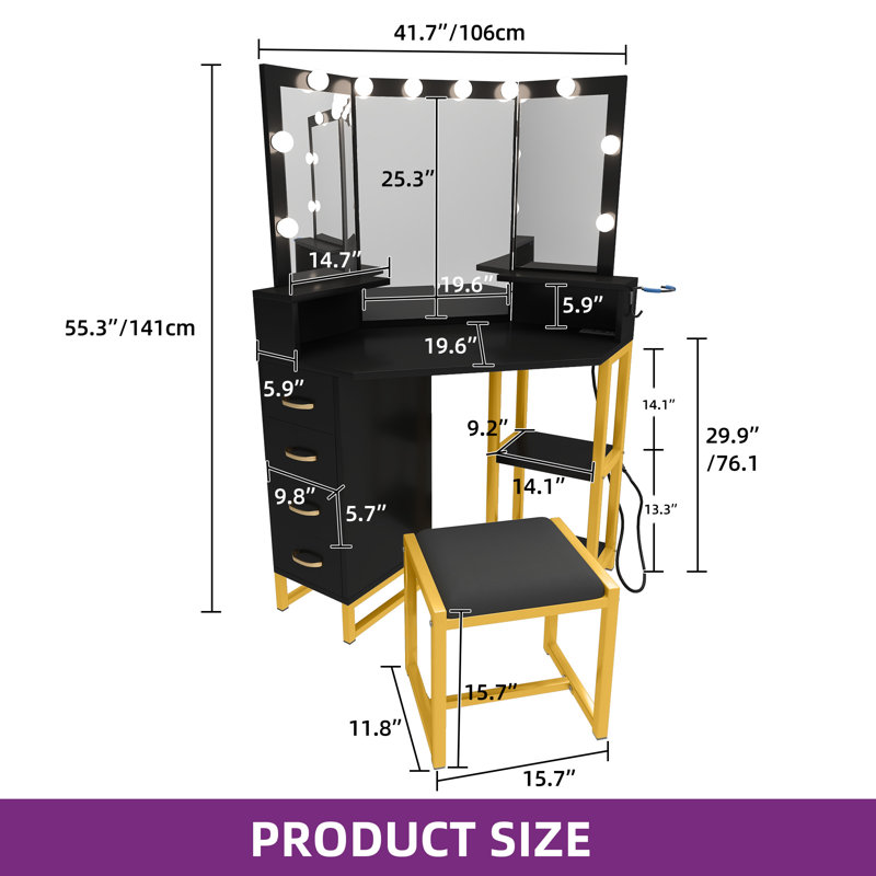 Meuble-lavabo à trois volets, Noir, noir, noir, noir