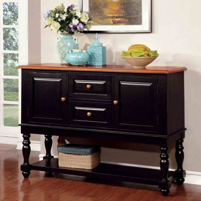 Black And Antique Oak Country Style 1pc Server Solid wood Turned Leg Design Dining Room Furniture