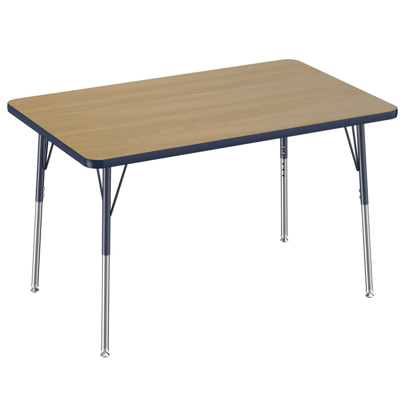 Table rectangulaire d'activité rectangulaire avec pieds réglables, 30" x 48", Chêne Pasadena / bleu marine