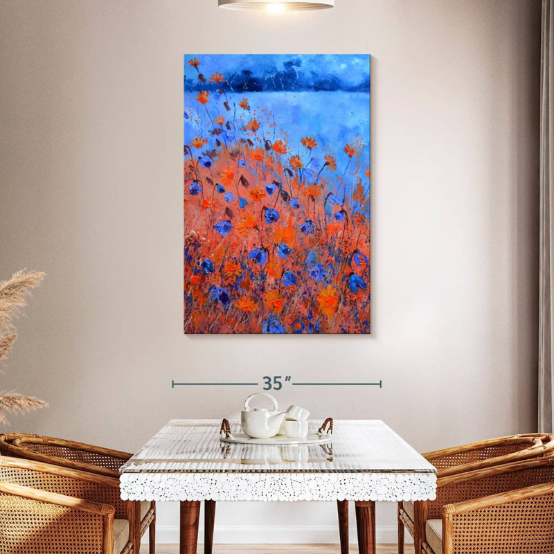 Coquelicots orange et bleus Avery, H 48 po x l 32 po