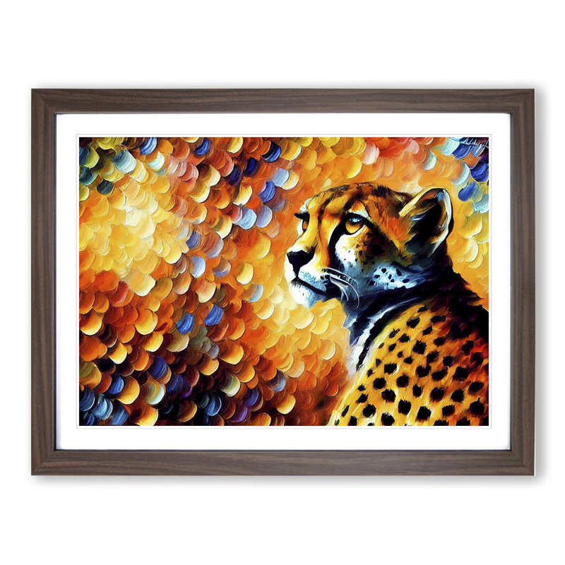 Cheetah Vol.2 Abstract 1 Piece Single Picture Frame Painting, 34cm H x 46cm W x 2cm D, Walnut