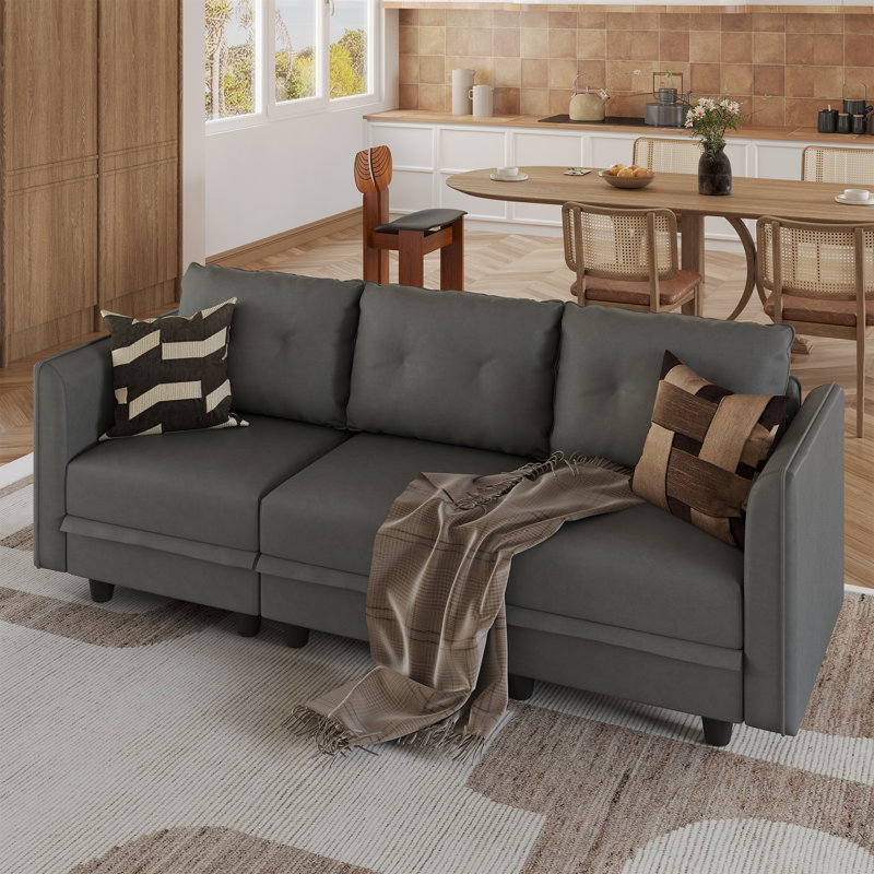 Canapé modulaire à accoudoirs courbés 85 po avec rangement Zendajas, Mélange de polyester gris