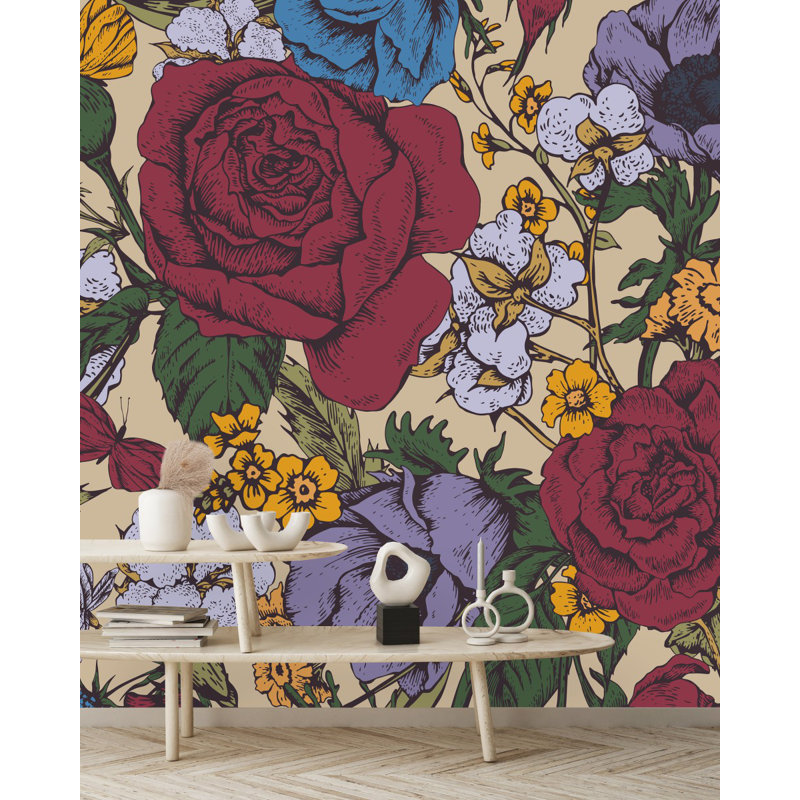 Peel & Stick Floral Wall Mural, 8.33' W x 8.33' L