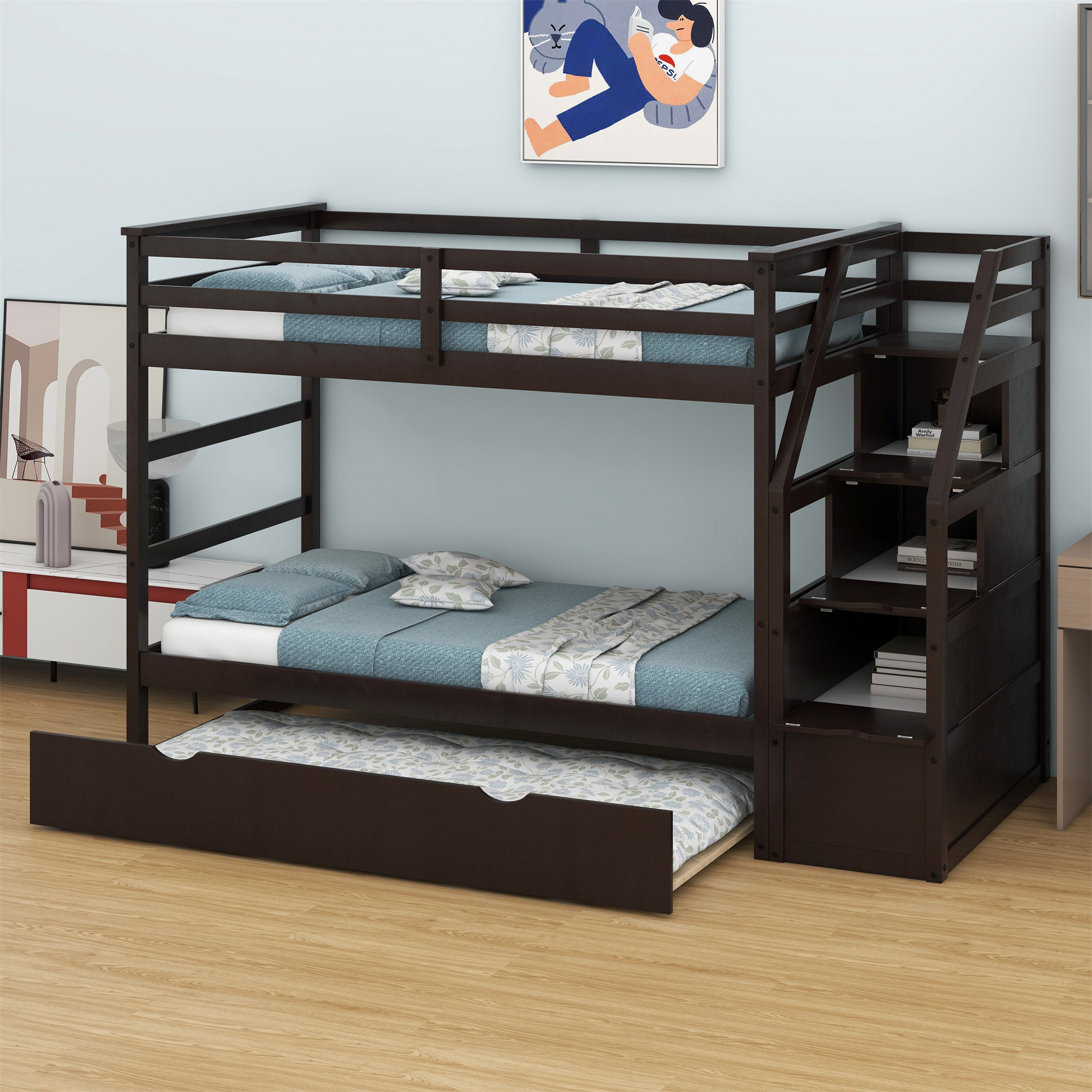 Harriet Bee Bunk Bed With Trundle And Storage Stairs - Wayfair Canada