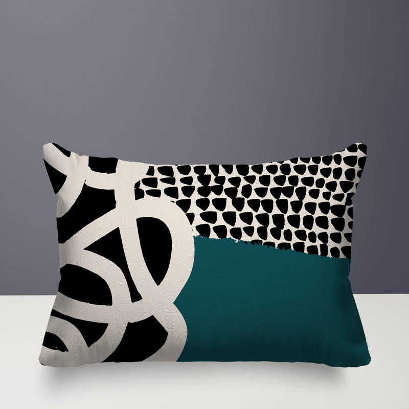 Oreiller rectangulaire réversible intérieur / extérieur Deo, Émeraude / noir / blanc cassé, H 14 po x l 20 po