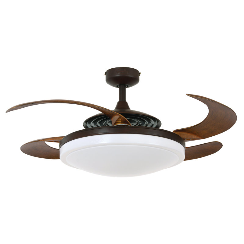 Ventilateur de plafond à pales rétractables de 122 cm (48 po) avec lumière et télécommande, ventilateur de plafond moderne Fandelier, technologie de conception brevetée, pales plus robustes et plus épaisses, finition bronze huilé