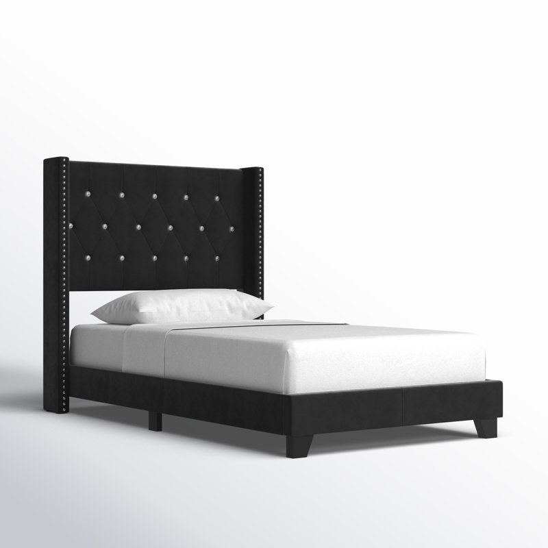 Lit standard tapissier Sanders, Simple, Noir brillant