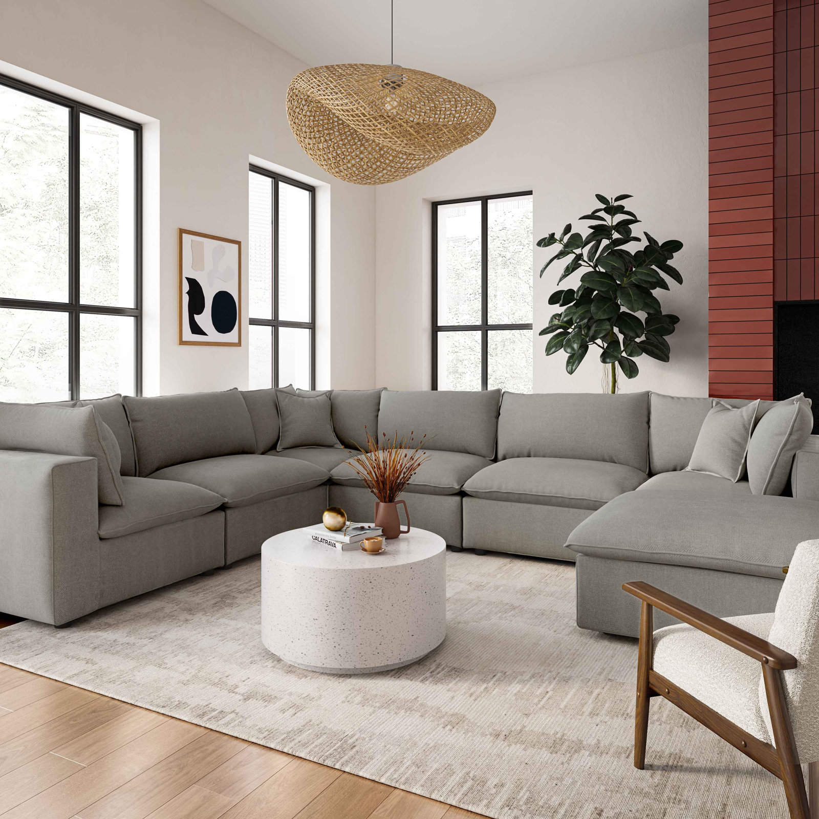Ellaria Modular Upholstered Reversible U-Sectional, Light Gray