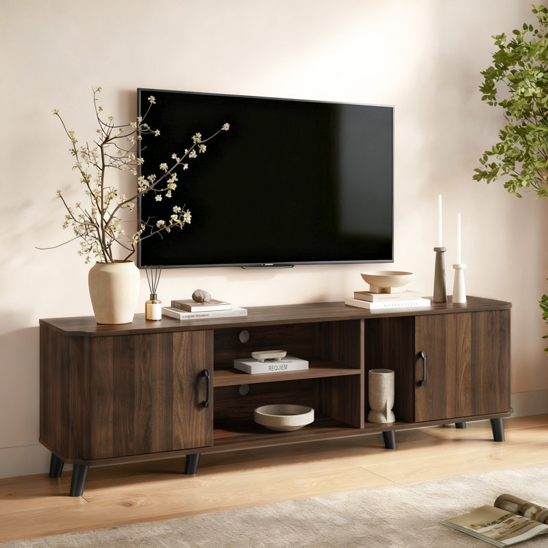 Meuble télé 71 po avec rangement Mid-Century pour téléviseurs de 75 po ou moins
