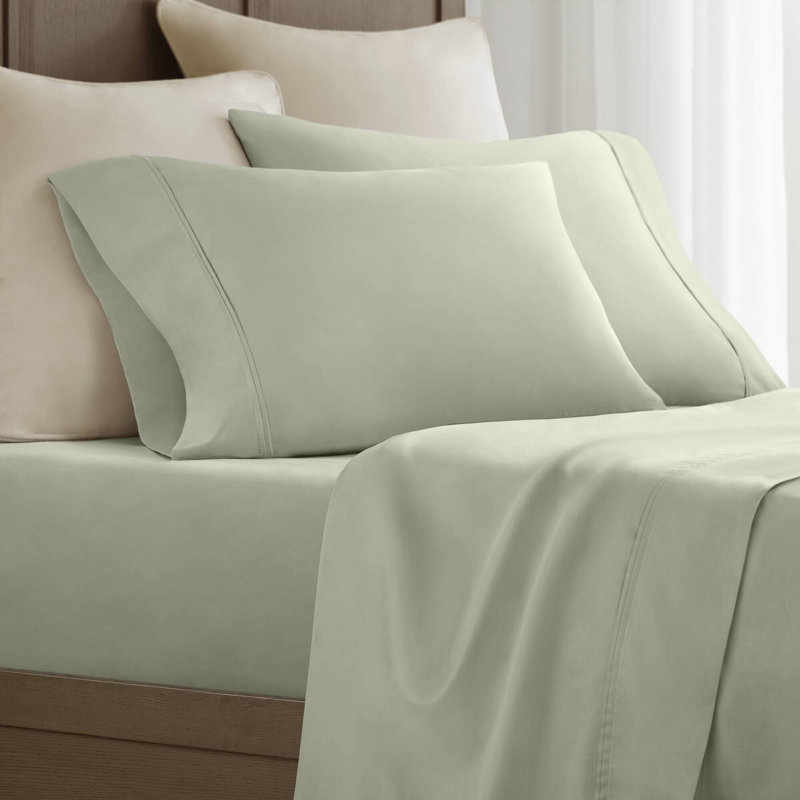 100% Egyptian Cotton Sage Sateen 2-Piece King Sham Pillowcase Set, Sage, King Sham