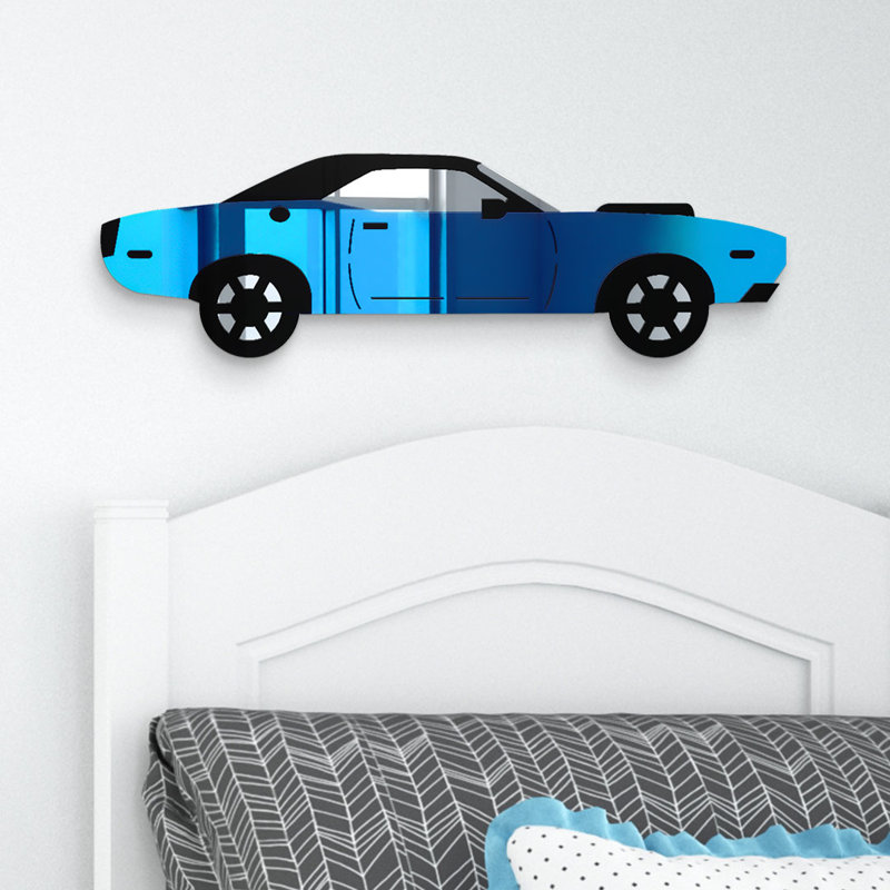 Muscle Car Mirrored Wall Decor, 9" H x 32" W x 1" D, Blue