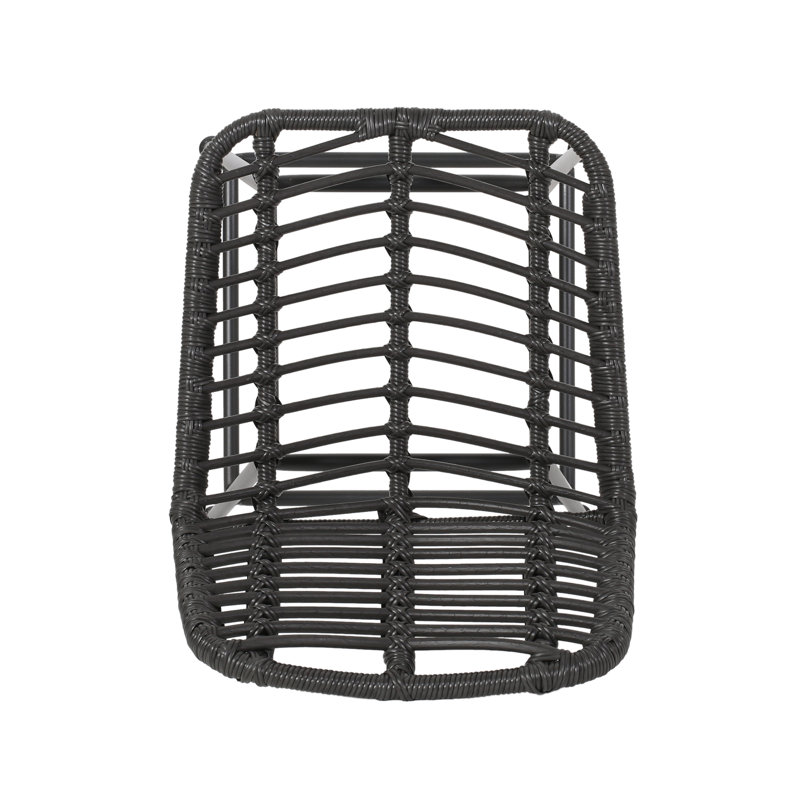 Gray and Black Wicker Outdoor Barstools with Iron Frame, Set of 2