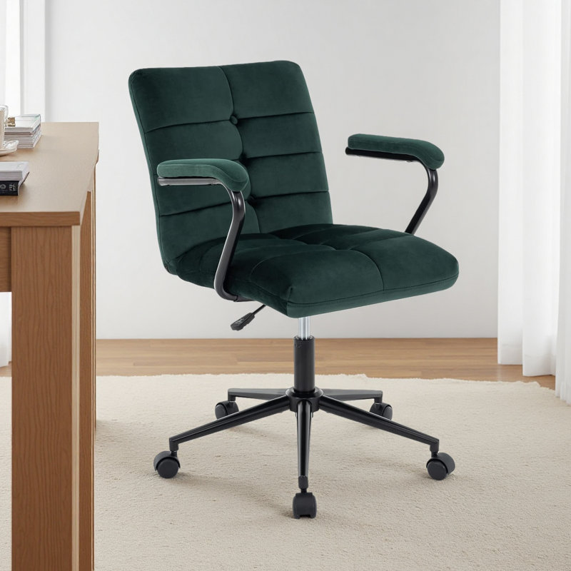 Aime Ergonomic Velvet Home Office Chair, Upholstered Adjustable Swivel Task Chair, Mid-back Computer Chair With Arms, For Study Living Room Vanity