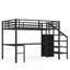 Lit double mezzanine double en métal avec bureau en forme de L, garde-robe, tablette réglable, USB et DEL, mezzanine haute pour enfants, adolescents, adultes, noir