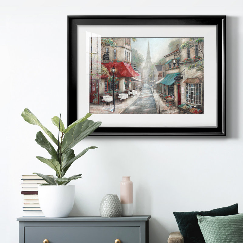 «Eiffel View From Charlie's Café», reproduction encadrée de qualité supérieure - prête à être accrochée, Cadre noir