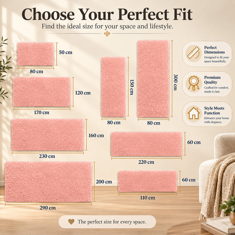 Rectangle Shag Washable, Pink, Runner 80 x 300 cm
