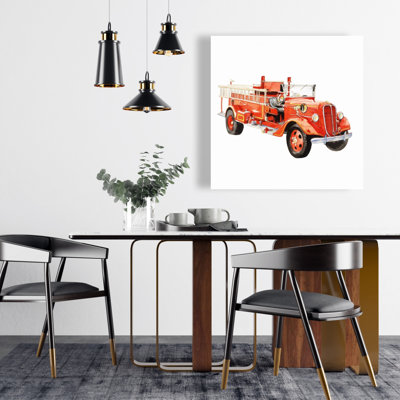 Toile de camion de pompiers rétro | Décoration murale de chambre à coucher