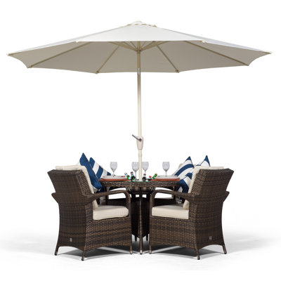 Karas 4 Seater Dining Set with Cushions and Parasol