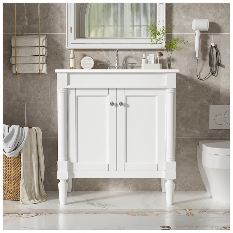 Armoire de meuble-lavabo 30 po avec lavabo en céramique 30 po, armoire de rangement avec portes à fermeture douce et pieds en bois massif