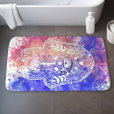 Hamsa hand Bath Mat with Non-Slip Backing - Quick Dry Memory Foam Bathroom Rug - Absorbent - Modern Plush Spa-Style - Machine Washable