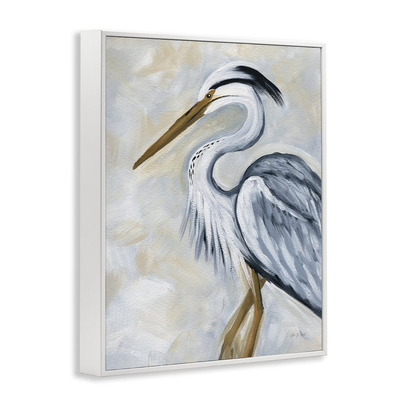 Art de giclée héron bleu discret par Yvette St. Amant, Giclée encadrée blanc bord de mer, H 14 po x l 11 po
