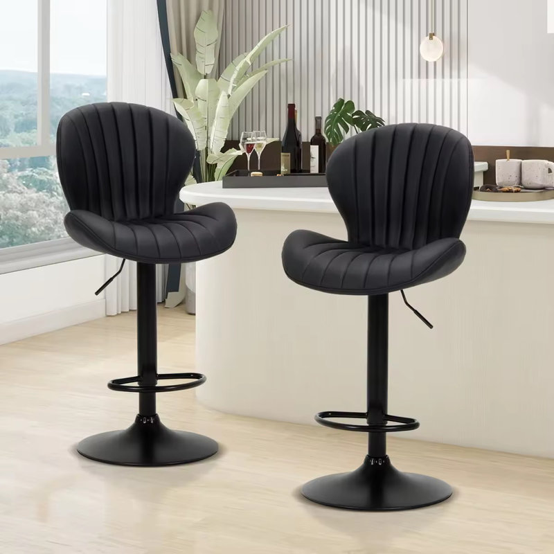 360° Swivel Bar Stool - Adjustable Height PU Leather with Metal Frame, Black