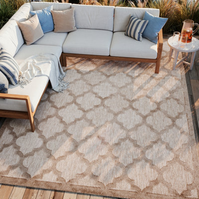 Adianey Red Barrel Studio Easy Care Trellis Brown/Beige Indoor/Outdoor Area Rug