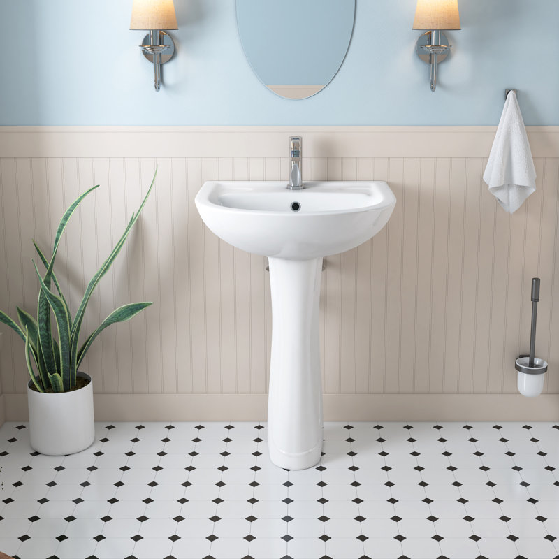 Lavabo de salle de bain piédestal en porcelaine vitrifiée blanche avec trop-plein Achernar l 20,9 po x H 32,5 po