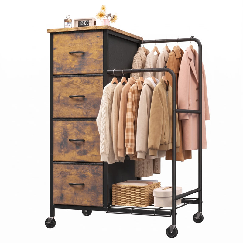 120 cm Chest of Drawers with Double Clothes Rail, Brown