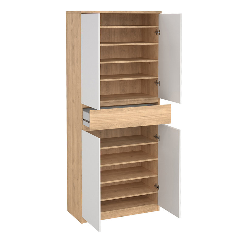 28 Pair Shoe Storage Cabinet, White/Brown