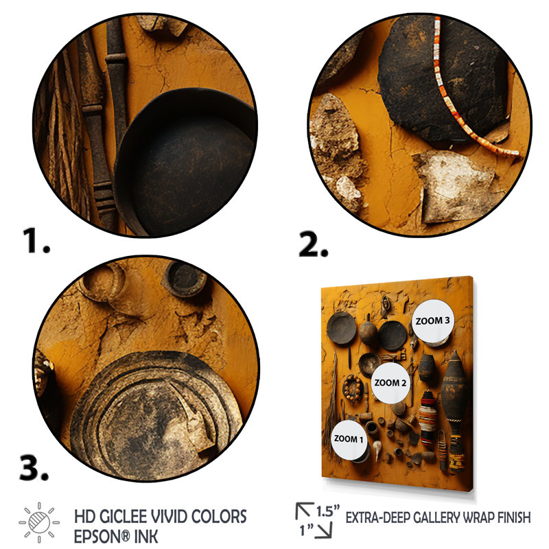 Art mural noir sur toile de poterie noire d'Afrique, Cadre flottant brun, H 32 po x l 16 po x P 1 po