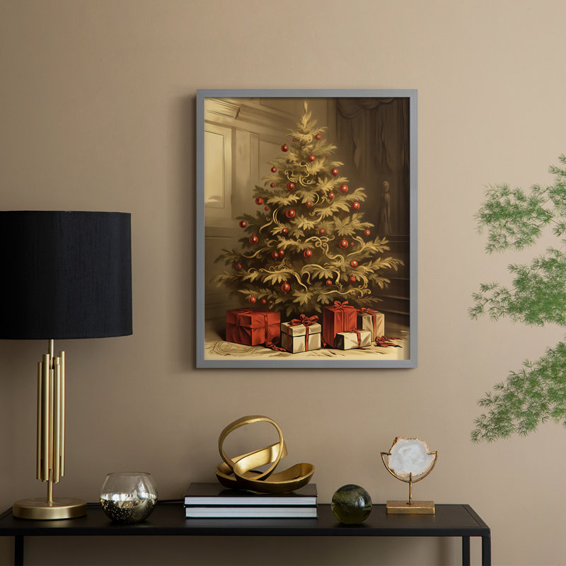 «Christmas Holiday Art CDXCVII», reproduction d'art encadrée - bois massif, H 15 po x l 12 po, Gris