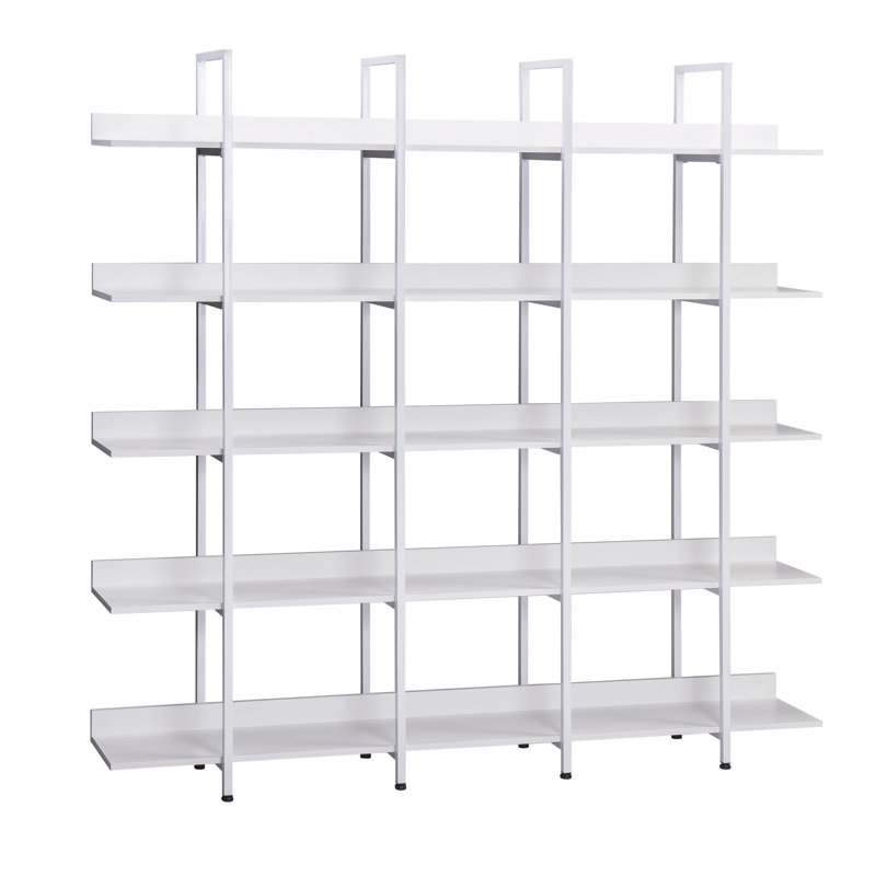 5 Tier Bookcase Home Office Open Bookshelf, Vintage Industrial Style Shelf With Metal Frame, MDF Board, White