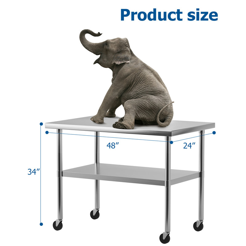 Tables de travail en acier inoxydable, H 34 po x l 48 po