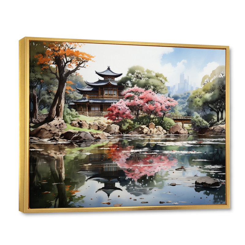 «China Art Zen Garden», art sur toile China Art, H 12 po x l 20 po x P 1 po, Cadre flottant doré