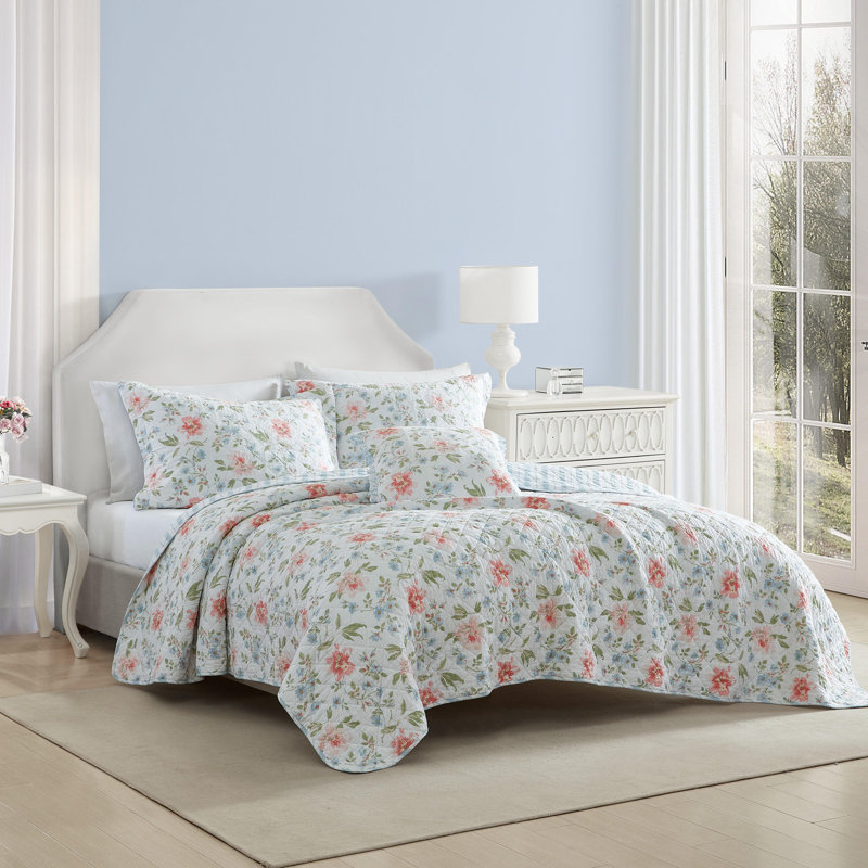 Emilie Pink Floral Cotton Twin Quilt Set