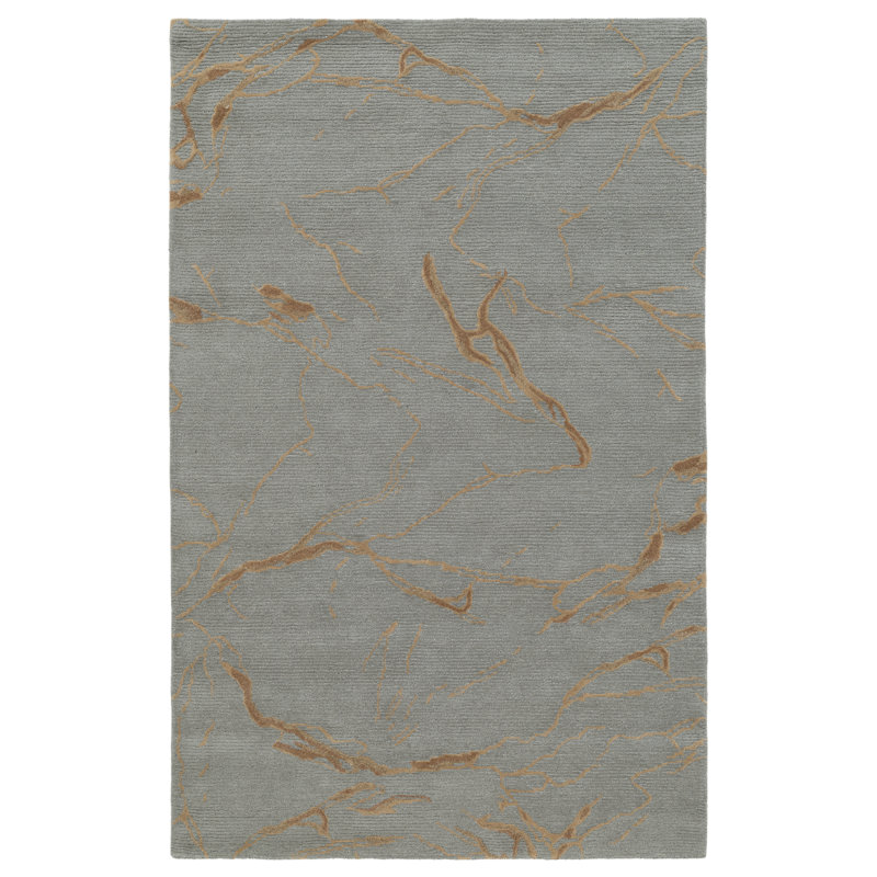 Dannie Ada Hand-Tufted Wool Abstract Area Rug, Rectangle 5' x 8', Blue
