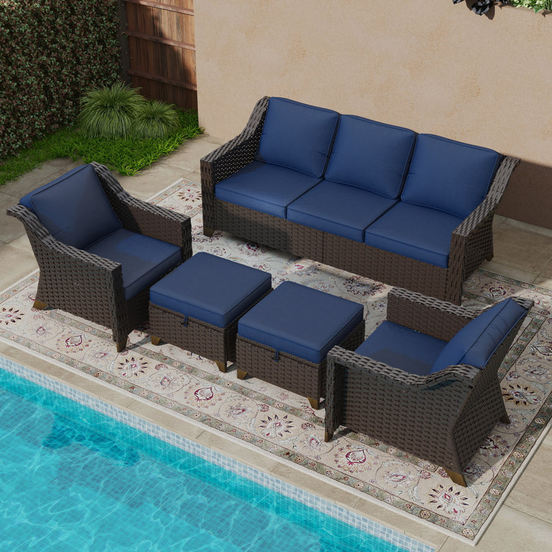 5 - Person Seating Group with Cushions, Blue