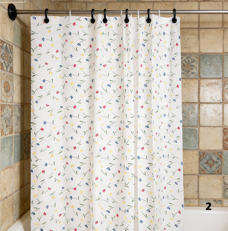 Rideau de douche imperméable 70,87 po x 78,74 po - Rideau de salle de bain en tissu avec ourlet lesté et œillets antirouille - Motif géométrique moderne lavable - Rideau décoratif neutre en polyester pour la salle de bain (motif floral, A)