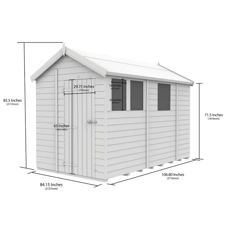7ft x 9ft Apex Shed - Double Door with Windows