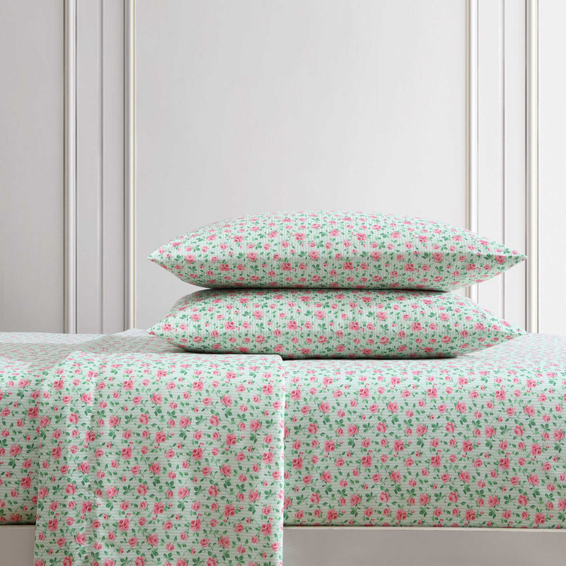 Betsey Johnson Printed Novelty Sheet Sets, King Sheet Set with 2 King Pillowcases, Flower Fun Green