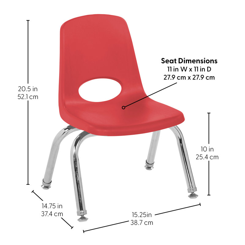 Chaise de classe empilable, 10", Rouge, Pivotant et oscille