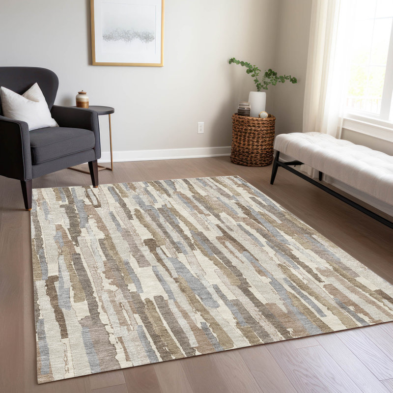 Tapis ivoire Christain ACN1316 intérieur / extérieur lavable à la machine, Rectangle 5 pi x 7 pi 6 po