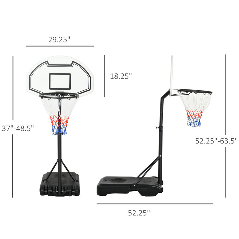 Adjustable Height Black Portable Poolside Basketball Hoop with Polypropylene Backboard