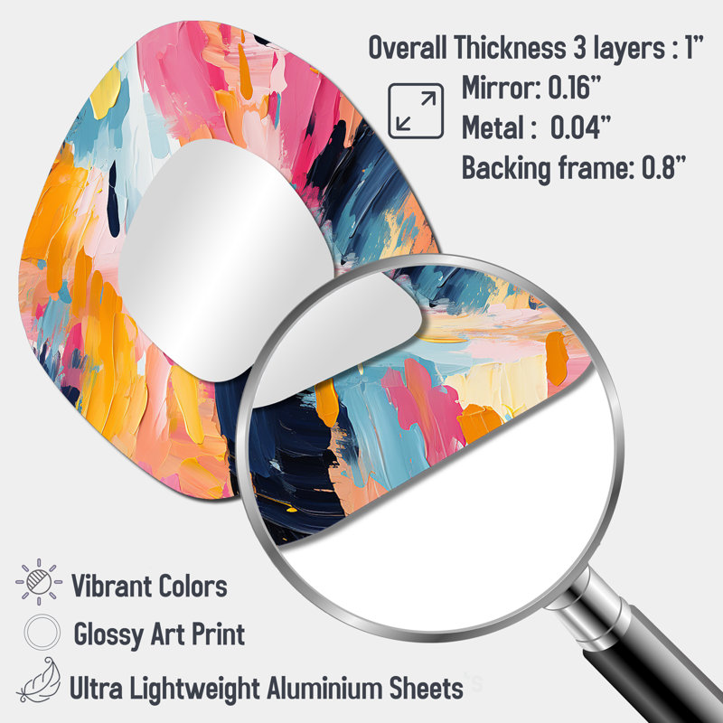 Colorful Abstract Swirl Metal and Glass Irregular Wall Mirror