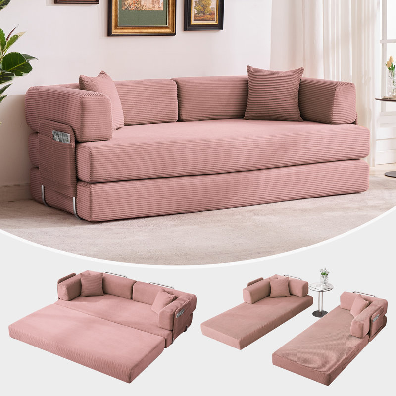 Canapé-lit moderne convertible 78,8 po, canapé-lit 2 en 1 avec coussin amovible, Rose