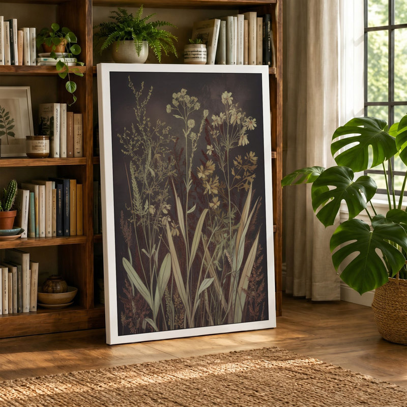 Dried Wildflowers Study Botanical - Wrapped Canvas, 36x24 - 91.4 x 61.0 cm, Ochre Border